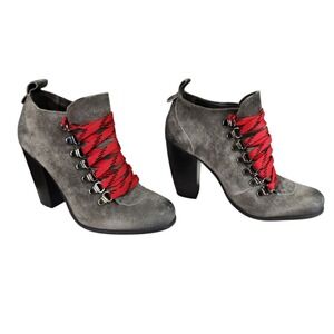 Boutique 9 Combat Ankle Booties 6 Women Demarco Gray Suede Lace Up 3.5" Heel